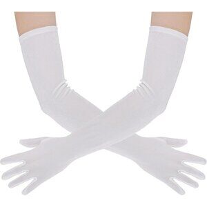 Women's White Velvet Long Gloves Elbow Length Costume Flapper Evening Banquet
